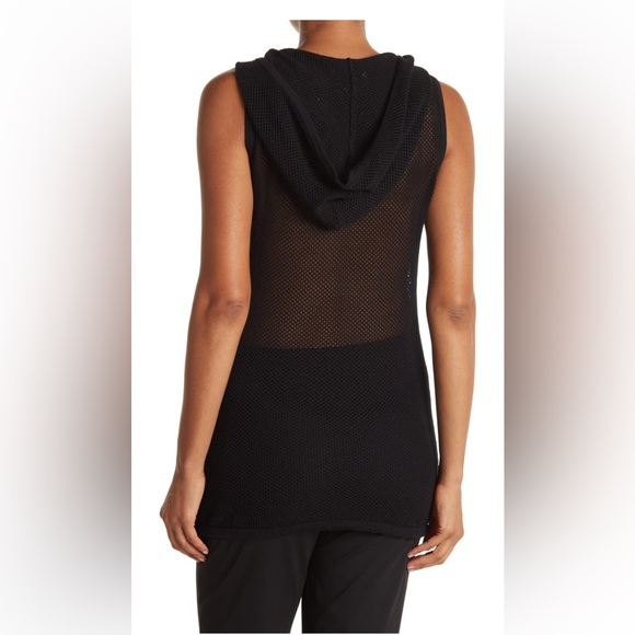 H Halston V-neck Mesh Sleeveless Hoodie Black Medium - Picture 3 of 11